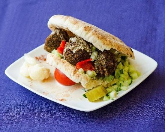 Falafel Sandwich with Eggplant.
